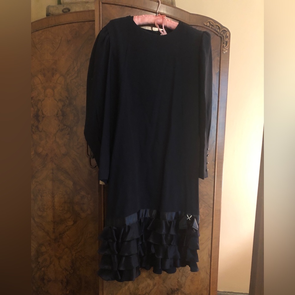 Vintage 80s The Kollection semi formal flapper style dress black w/ rhinestones